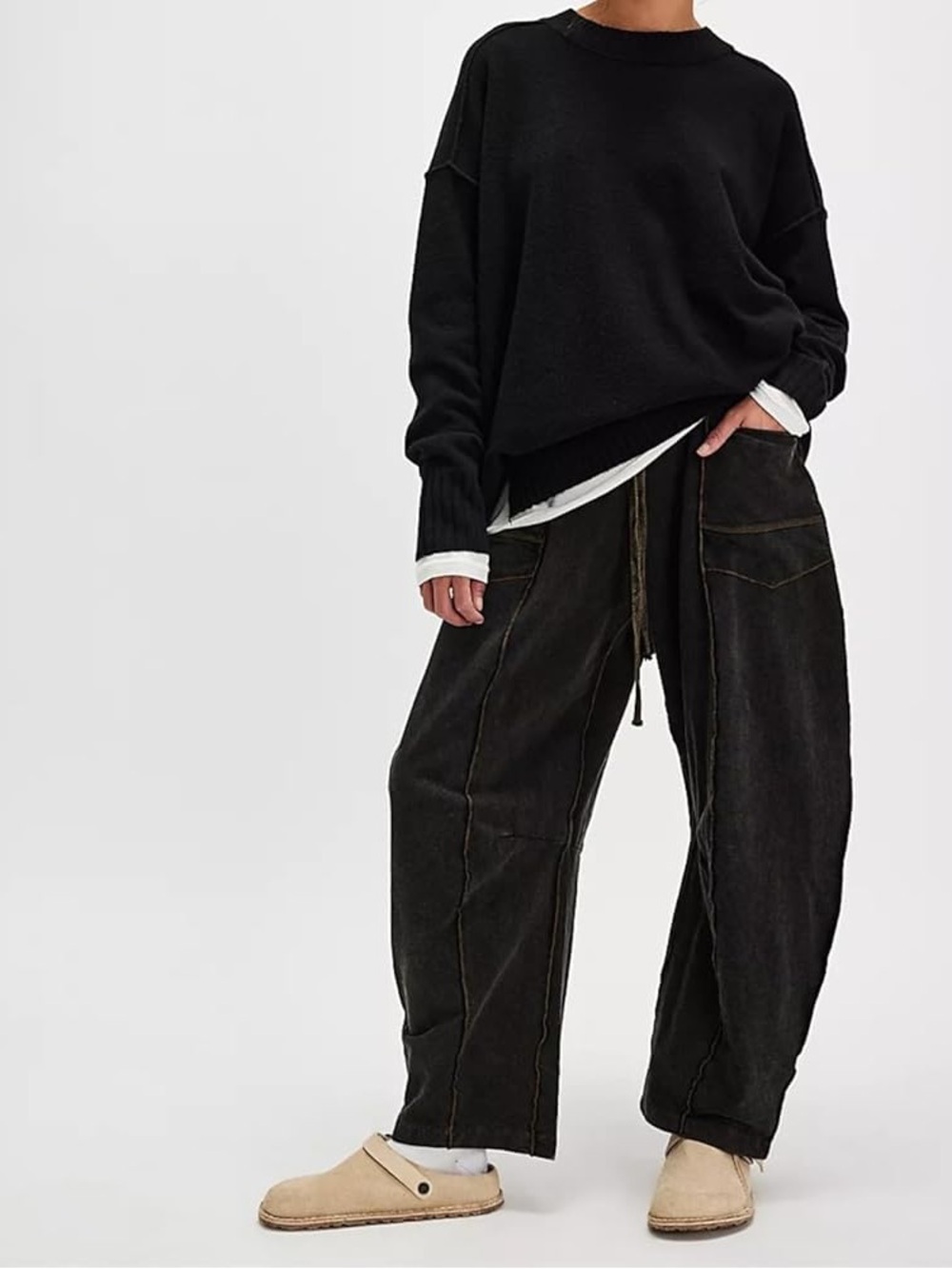 Free People Black Relaxed Drawstring Track Pants